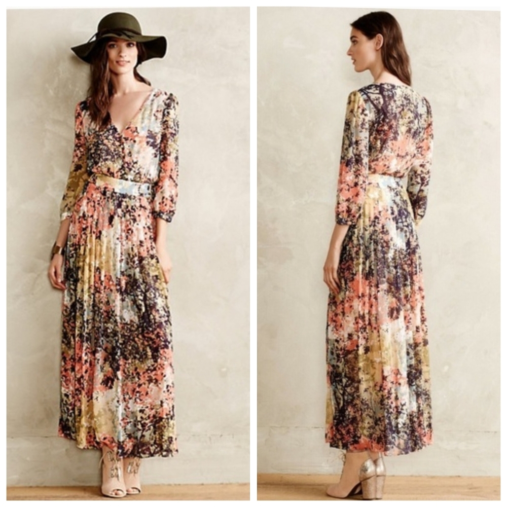 Moulinette Soeurs Multicolor Floral 3/4 Long Sleeve Maxi Dress Size 10